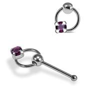 AZARIO LONDON Moving Ring with Claw Set Purple Crystal Stone Top 22 Gauge 925 Sterling Silver Nose Bone Stud Piercing Jewellery