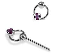 AZARIO LONDON Moving Ring with Claw Set Purple Crystal Stone Top 22 Gauge 925 Sterling Silver Straight Nose Stud Piercing