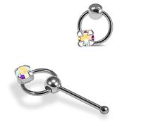 AZARIO LONDON Moving Ring with Claw Set Rainbow Crystal Stone Top 22 Gauge 925 Sterling Silver Nose Bone Stud Piercing Jewellery