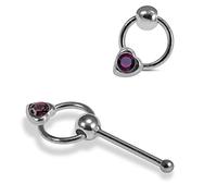AZARIO LONDON Moving Ring with Heart Crystal Stone Top 22 Gauge 925 Sterling Silver Nose Bone Stud Piercing