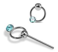 AZARIO LONDON Moving Ring with Round Light Blue Crystal Stone Top 22 Gauge 925 Sterling Silver Straight Nose Stud Piercing