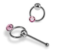 AZARIO LONDON Moving Ring with Round Pink Crystal Stone Top 22 Gauge 925 Sterling Silver Nose Bone Stud Piercing