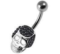 AZARIO LONDON Multi Black Crystal Stones Stone Fancy Skull Sterling Silver Belly Bars Piercing