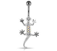 AZARIO LONDON Multi Color Crystal Stone Trendy Lizard Design Sterling Silver Belly Bars Piercing
