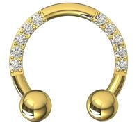 AZARIO LONDON Multi Cz Gemstones 16 Gauge - 10mm Diameter Gold Anodized G23 Grade Titanium HorseShoe, CBB/Cartilage Ring/Rook/Helix/Septum - Piercing Jewellery