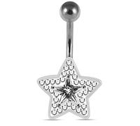 AZARIO LONDON Multi White Crystal Stones Stone Fancy Star Sterling Silver Belly Bars Piercing