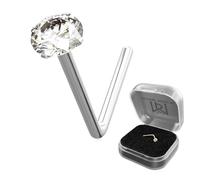 AZARIO LONDON Nose Stud Claw Set 2.0mm Cubic Zirconia Gemstone 14K Solid White Gold 24 Gauge (0.5mm) L Bend Nose Piercing Jewellery