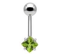 AZARIO LONDON Peridot Green Claw Set 5mm Square Cz Stone Design Sterling Silver with Stainless Steel Belly Bar - Navel Jewellery - Belly Button Ring Body Jewellery
