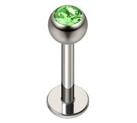 AZARIO LONDON Peridot Green Crystal Stone G23 Grade Titanium 4mm Stone Ball Top with 16 Gauge - 7mm Length Lip Labret - Tragus Bar Piercing - Labret Stud Helix - Tragus Earring