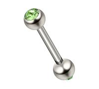 AZARIO LONDON Peridot Green Crystal Stone G23 Grade Titanium Double 3mm Stone Ball with 16 Gauge - 16mm Length Straight Barbell - Eyebrow Bar - Tragus Piercing - Helix Piercing Jewellery