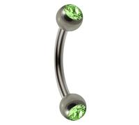 AZARIO LONDON Peridot Green Crystal Stone G23 Grade Titanium Double 4mm Stone Ball with 16 Gauge - 10mm Length Curved Barbell - Eyebrow Bar - Tragus Piercing - Helix Piercing Jewellery