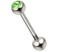 AZARIO LONDON Peridot Green Crystal Stone G23 Grade Titanium Double 6mm Stone Ball with 14 Gauge - 14mm Length Straight Barbell Tongue Bars - Nipple Ring - Cartilage Piercing Body Jewellery