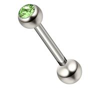 AZARIO LONDON Peridot Green Crystal Stone G23 Grade Titanium Single 3mm Stone Ball with 16 Gauge - 16mm Length Straight Barbell - Eyebrow Bar - Tragus Piercing - Helix Piercing Jewellery