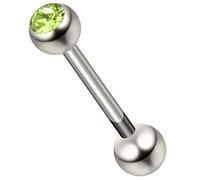 AZARIO LONDON Peridot Green Crystal Stone G23 Grade Titanium Single 6mm Stone Ball with 14 Gauge - 14mm Length Straight Barbell Tongue Bars - Industrial Bar - Cartilage Piercing Body Jewellery