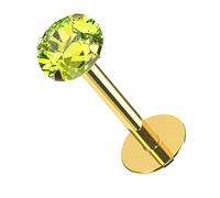 AZARIO LONDON Peridot Green Natural Gemstone Push Fit Top 14K Solid Yellow Gold 20 Gauge - 6mm Length Lip Labret - Tragus, Cartilage Piercing Jewellery