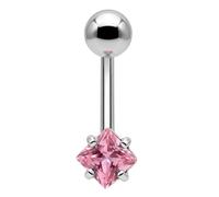AZARIO LONDON Pink Claw Set 5mm Square Cz Stone Design Sterling Silver with Stainless Steel Belly Bar - Navel Jewellery - Belly Button Ring Body Jewellery