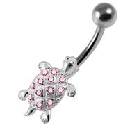 AZARIO LONDON Pink Crystal Stone Tiny Turtle Shape Sterling Silver Belly Bars Piercing