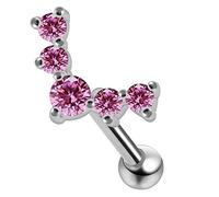 AZARIO LONDON Pink Cz Stone Reindeer Shape 925 Sterling Silver Cartilage Earrings- Tragus Ring/Conch Piercing Stud/Helix Earring- Silver Barbell Stud - 16 Gauge Stud - Sold by Piece