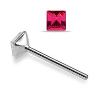 AZARIO LONDON Pink Square Crystal Stone Top 925 Sterling Silver Straight Nose Stud Piercing Jewellery