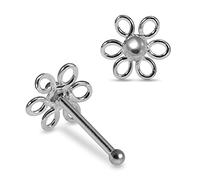 AZARIO LONDON Plain Filigree Flower Top 22 Gauge 925 Sterling Silver Nose Bone Stud Piercing