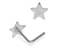 AZARIO LONDON Plain Flat Star Top 22 Gauge 925 Sterling Silver L Bend Nose Piercing