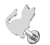 AZARIO LONDON Plain Lovely Cat Internally Threaded 16 Gauge Implant Grade Titanium Labret-Cartilage-Tragus Earring - Helix Stud-Conch Piercing Stud- Titanium Stud