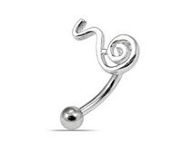 AZARIO LONDON Plain Swirled Snake Sterling Silver with 16 Gauge Surgical Steel Banana Eyebrow Bar Piercing