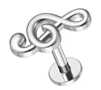 AZARIO LONDON Plain Treble Clef 16 Gauge Surgical Steel Labret-Cartilage-Tragus Earring - Helix Stud-Conch Piercing Stud- Surgical Steel Stud