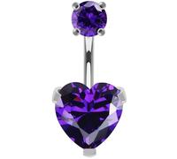 AZARIO London Purple CZ Stone Round with Heart 925 Sterling Silver Double Side Belly Bar Piercing