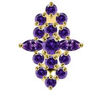 AZARIO LONDON Purple Cz Stones Studded Flower Reverse Bar Yellow Gold Plated Silver Belly Bar - Steel & Silver Navel Jewelry - 14G Curved Barbell Belly Button Ring