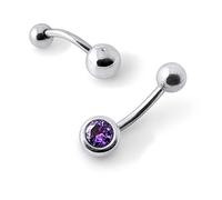 AZARIO LONDON Purple Jeweled Full Set Fancy Round Sterling Silver Belly Bars Piercing