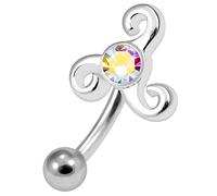 AZARIO LONDON Rainbow Crystal Stone Tribal Celtic Sterling Silver with 16 Gauge Surgical Steel Banana Eyebrow Bar Piercing