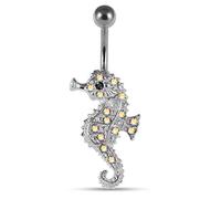 AZARIO LONDON Rainbow Crystal Stones Stone Fancy SEA Horse Sterling Silver Belly Bars Piercing