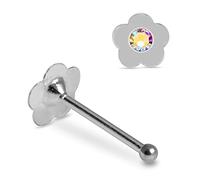AZARIO LONDON Rainbow Flower Crystal Stone Top 925 Sterling Silver Ball End Nose Stud Piercing Jewellery