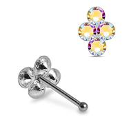 AZARIO LONDON Rainbow Four Crystal Stones Flower Top 925 Sterling Silver Ball End Nose Stud Piercing Jewellery