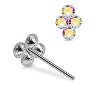 AZARIO LONDON Rainbow Four Crystal Stones Flower Top 925 Sterling Silver Straight Nose Stud Piercing Jewellery
