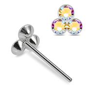 AZARIO LONDON Rainbow Tri Crystal Stone Flower Top 925 Sterling Silver Straight Nose Stud Piercing Jewellery