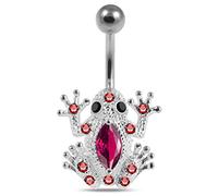 AZARIO LONDON Red Color Fancy Frog Crystal Stone Shape Sterling Silver Belly Bars Piercing