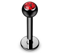 AZARIO LONDON Red Crystal Stone Black Anodized 316L Surgical Steel 4mm Ball Top with 16 Gauge - 6mm Length Lip Labret - Tragus Bar Piercing - Labret Stud Helix - Tragus Earring