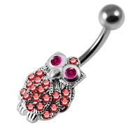 AZARIO LONDON Red Crystal Stone Fancy OWL Sterling Silver Belly Bars Piercing