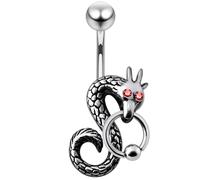 AZARIO LONDON Red Crystal Stones Stone BCR Pierced Dragon Sterling Silver Belly Bars Piercing