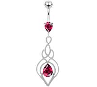 AZARIO London Red CZ Stone Celtic Lotus Leaf Dangling 925 Sterling Silver Belly Bar Piercing Jewellery