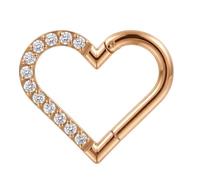 AZARIO LONDON Right Ear Multi Cz Stones Heart 16 Gauge - 8mm Rose Gold Anodized Surgical Steel Hinged Clicker Segment Ring - Hoop Cartilage - Daith Hoop - Piercing Jewellery