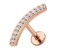 AZARIO LONDON Rose Gold Anodized G23 Grade Titanium Continuous Cz Stones Arch Design Top 16 Gauge - 6mm Length Push Fit Labret - Tragus Bar Piercing - Labret Stud Helix - Tragus Earring