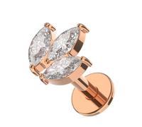 AZARIO LONDON Rose Gold Anodized Tri Marquis Cz Stones Leaf Design 16 Gauge G23 Grade Titanium Madonna Labret - Tragus Bar Piercing - Labret Stud Helix - Lip Piercing Ring