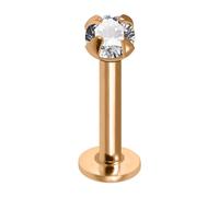 AZARIO LONDON Rose Gold Plated Claw Set 1.5mm Round Cz Stone 925 Sterling Silver Push Fit 16 Gauge - 6mm Length Round Base Lip Labret - Tragus Bar Piercing - Conch, Helix Labret Stud - Tragus Earring
