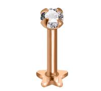 AZARIO LONDON Rose Gold Plated Claw Set 4mm Round Cz Stone 925 Sterling Silver Push Fit 16 Gauge - 7mm Length Star Base Lip Labret - Tragus Bar Piercing - Conch, Helix Labret Stud - Tragus Earring