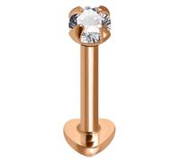 AZARIO LONDON Rose Gold Plated Claw Set 4mm Round Cz Stone 925 Sterling Silver Push Fit 16 Gauge - 9mm Length Heart Base Lip Labret - Tragus Bar Piercing - Conch, Helix Labret Stud - Tragus Earring