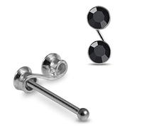 AZARIO LONDON S Shape Black Crystal Stone Top 22 Gauge 925 Sterling Silver Nose Bone Stud Piercing