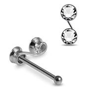 AZARIO LONDON S Shape Clear Crystal Stone Top 22 Gauge 925 Sterling Silver Nose Bone Stud Piercing